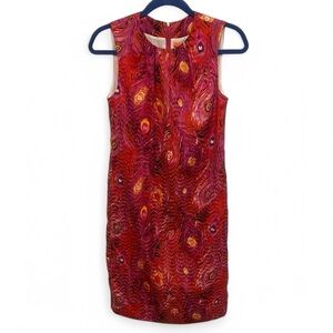 Tory Burch Zorra Peacock Feather Lined Silk Shift Dress with Pockets Size 2